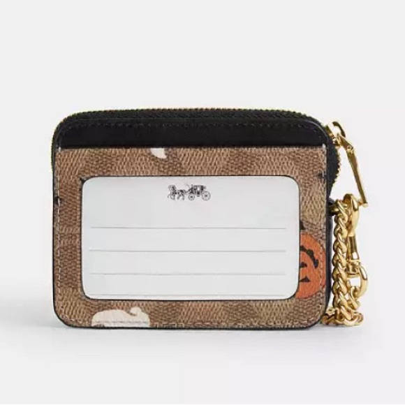 Zip Card Case In Signature Canvas With Halloween Print Wallet Bag Purse - Picture 9 of 10